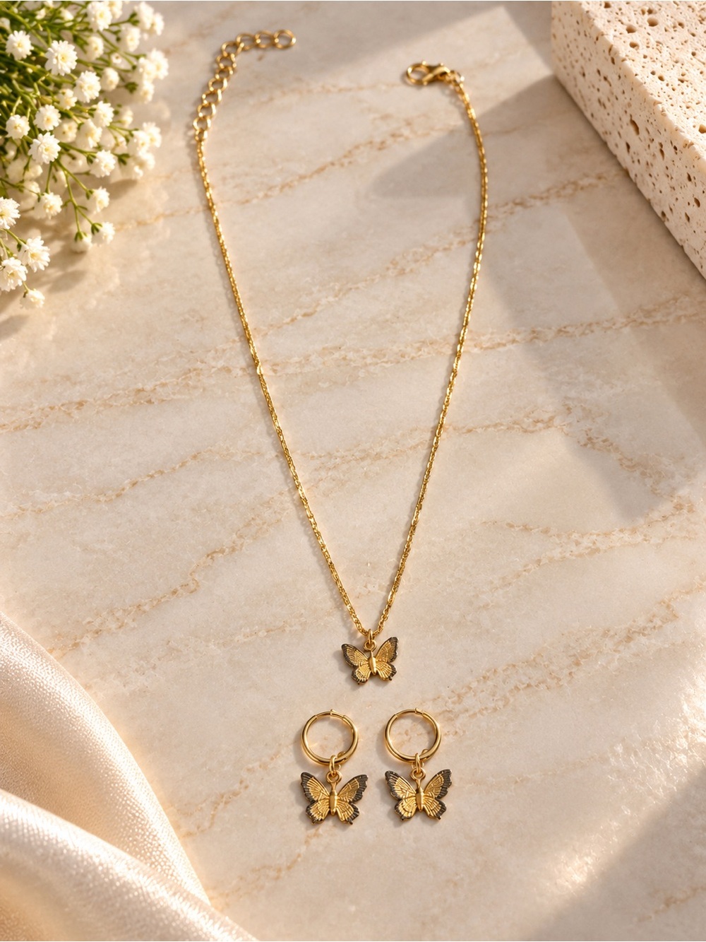 Gold Butterfly Necklace and Earring Set - Women Jewelry